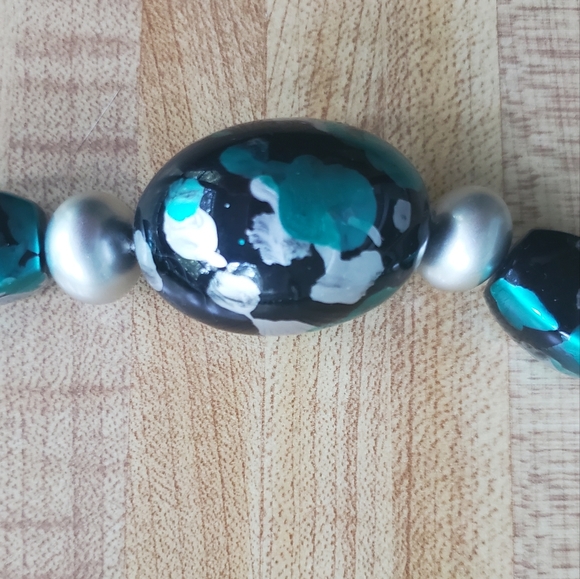 Blue Marbled Bead Necklace - Picture 2 of 4